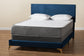 Abberton Modern and Contemporary Navy Blue Velvet and Gold Metal Queen Size Panel Bed FredCo