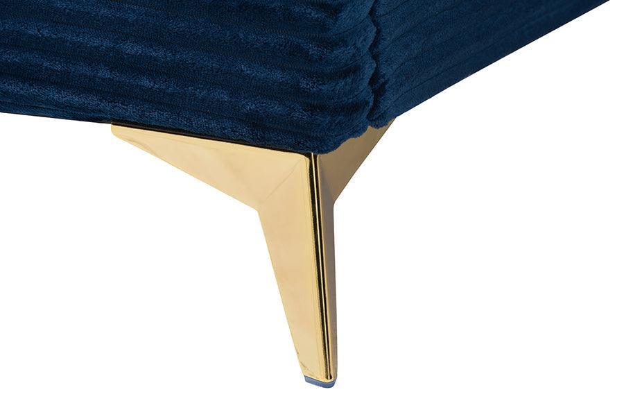 Abberton Modern and Contemporary Navy Blue Velvet and Gold Metal Queen Size Panel Bed FredCo