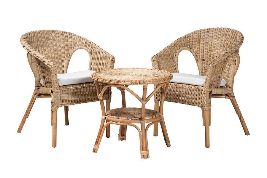 Abbey Modern Bohemian Natural Brown Antique Rattan 3-Piece Living Room Set FredCo