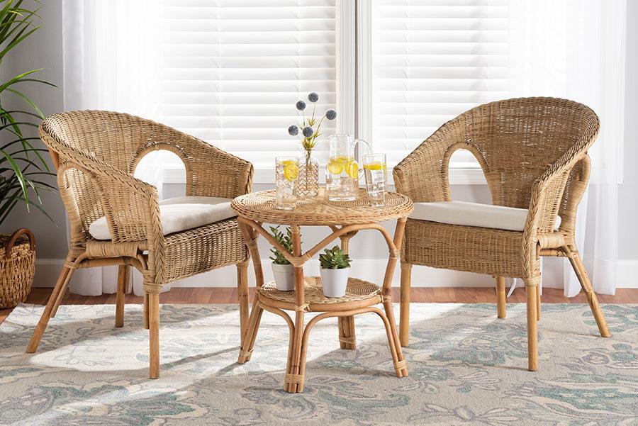 Abbey Modern Bohemian Natural Brown Antique Rattan 3-Piece Living Room Set FredCo