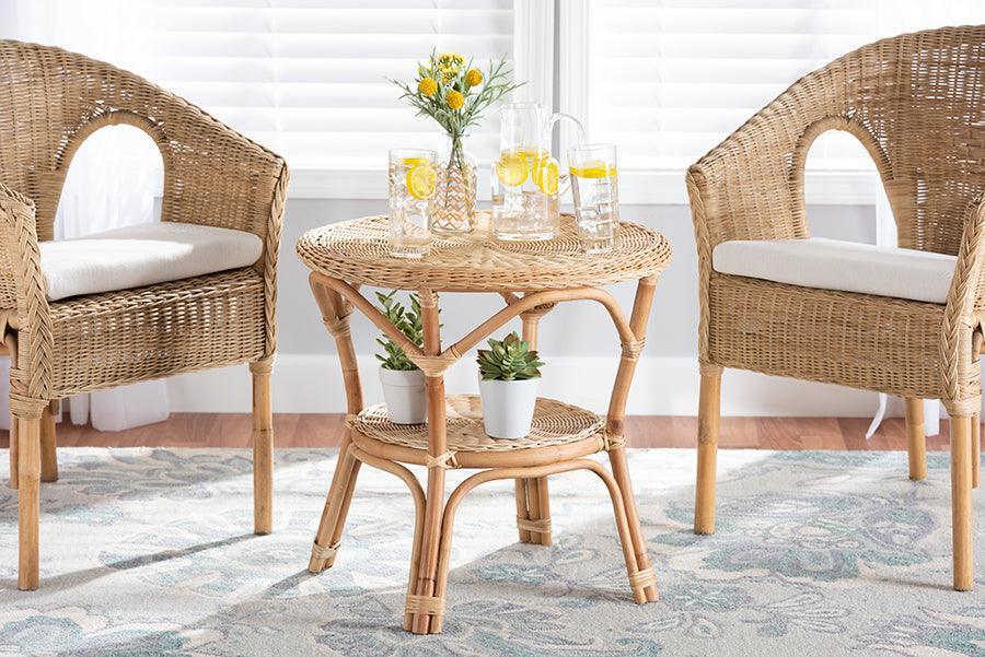 Abbey Modern Bohemian Natural Brown Antique Rattan Coffee Table FredCo