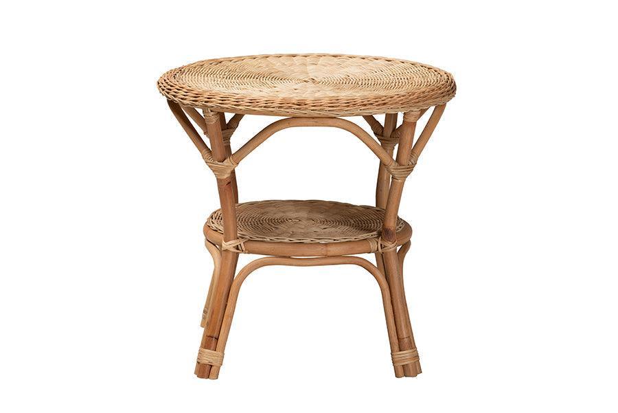 Abbey Modern Bohemian Natural Brown Antique Rattan Coffee Table FredCo
