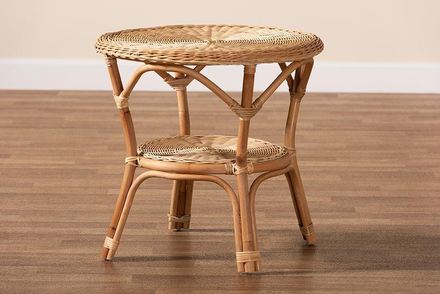 Abbey Modern Bohemian Natural Brown Antique Rattan Coffee Table FredCo