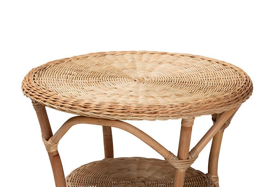 Abbey Modern Bohemian Natural Brown Antique Rattan Coffee Table FredCo