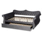 Abbie Traditional and Transitional Grey Velvet Fabric Upholstered and Crystal Tufted Queen Size Daybed with Trundle FredCo