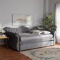 Abbie Traditional and Transitional Grey Velvet Fabric Upholstered and Crystal Tufted Queen Size Daybed with Trundle FredCo