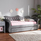 Abbie Traditional and Transitional Grey Velvet Fabric Upholstered and Crystal Tufted Twin Size Daybed with Trundle FredCo
