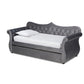 Abbie Traditional and Transitional Grey Velvet Fabric Upholstered and Crystal Tufted Twin Size Daybed with Trundle FredCo