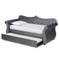Abbie Traditional and Transitional Grey Velvet Fabric Upholstered and Crystal Tufted Twin Size Daybed with Trundle FredCo