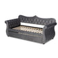 Abbie Traditional and Transitional Grey Velvet Fabric Upholstered and Crystal Tufted Twin Size Daybed with Trundle FredCo