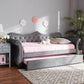 Abbie Traditional and Transitional Grey Velvet Fabric Upholstered and Crystal Tufted Twin Size Daybed with Trundle FredCo