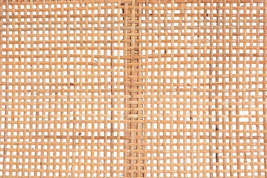 Abelia Modern Bohemian Natural Rattan and Mahogany Wood Short Accent Bench FredCo