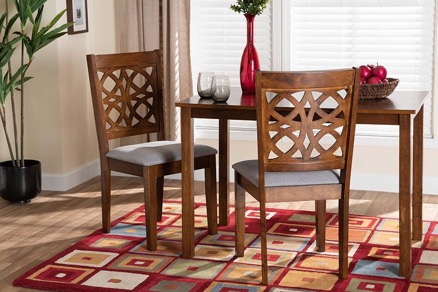 Abigail Modern Grey Fabric and Walnut Brown Finished Wood 2-Piece Dining Chair Set FredCo