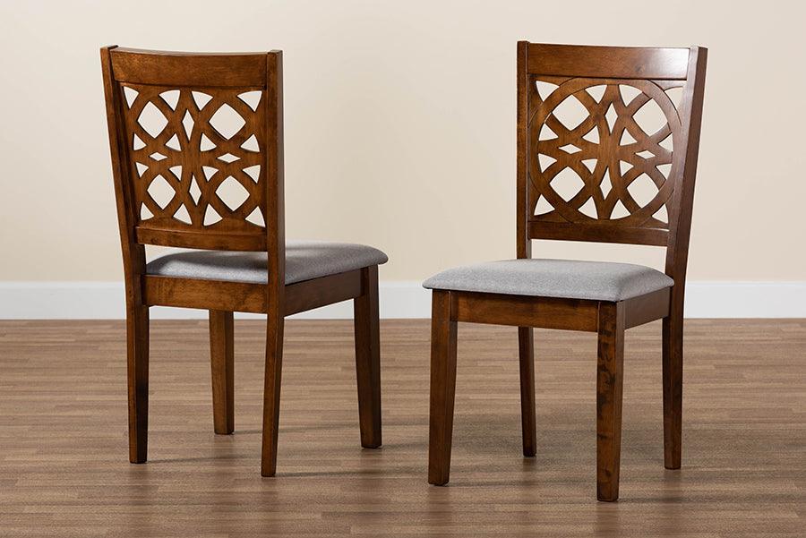 Abigail Modern Grey Fabric and Walnut Brown Finished Wood 2-Piece Dining Chair Set FredCo