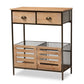 Abram Modern Farmhouse Industrial Oak Brown Finished Wood and Black Metal 2-Drawer Multipurpose Kitchen Storage Cabinet FredCo