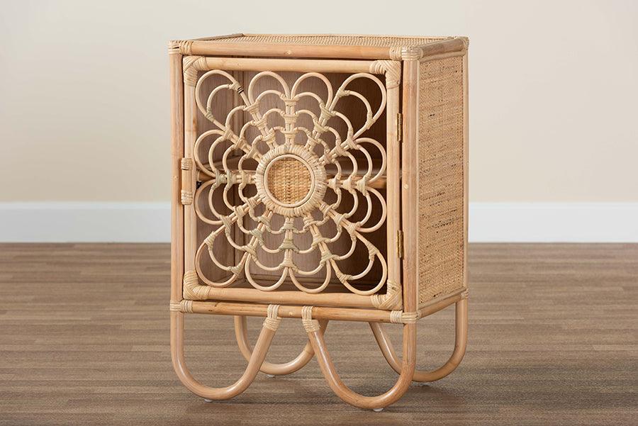 Acelin Modern Bohemian Natural Brown Rattan Nightstand FredCo