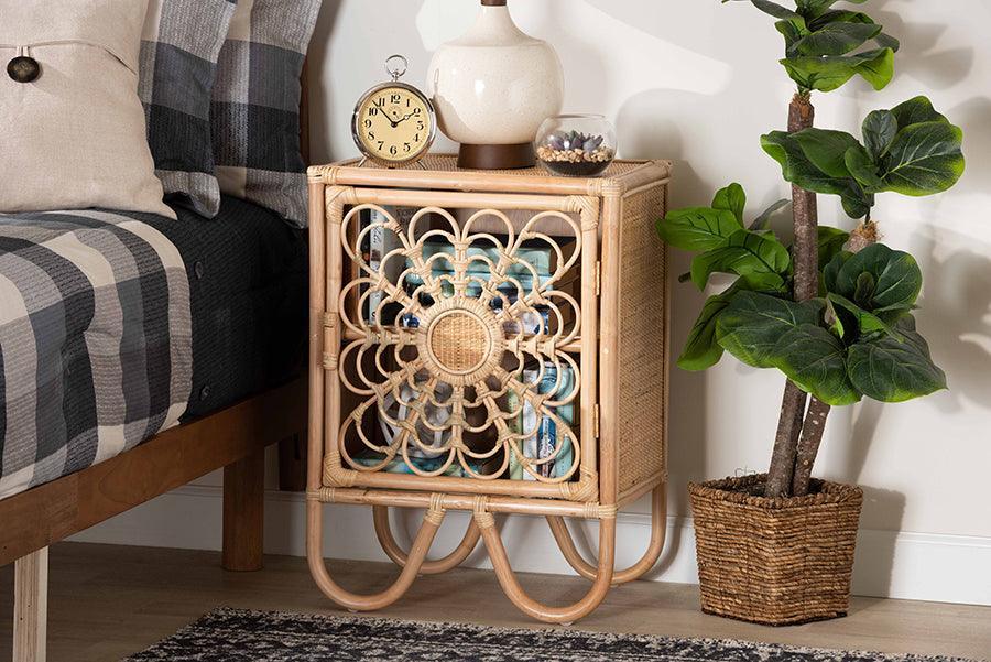 Acelin Modern Bohemian Natural Brown Rattan Nightstand FredCo