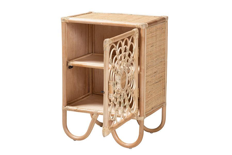 Acelin Modern Bohemian Natural Brown Rattan Nightstand FredCo