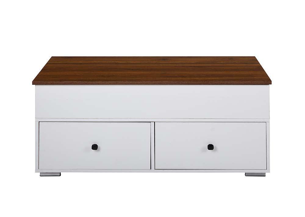 ACME Aafje Coffee Table w/Lift Top, White & Walnut Finish FredCo