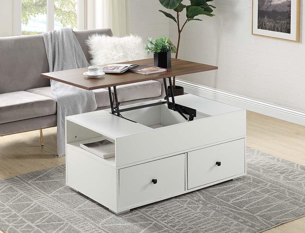 ACME Aafje Coffee Table w/Lift Top, White & Walnut Finish FredCo