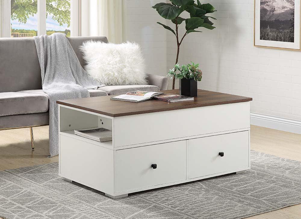 ACME Aafje Coffee Table w/Lift Top, White & Walnut Finish FredCo