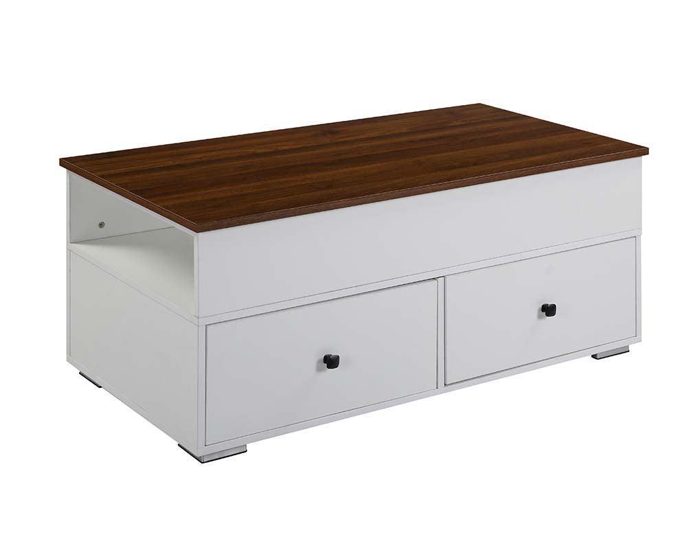 ACME Aafje Coffee Table w/Lift Top, White & Walnut Finish FredCo