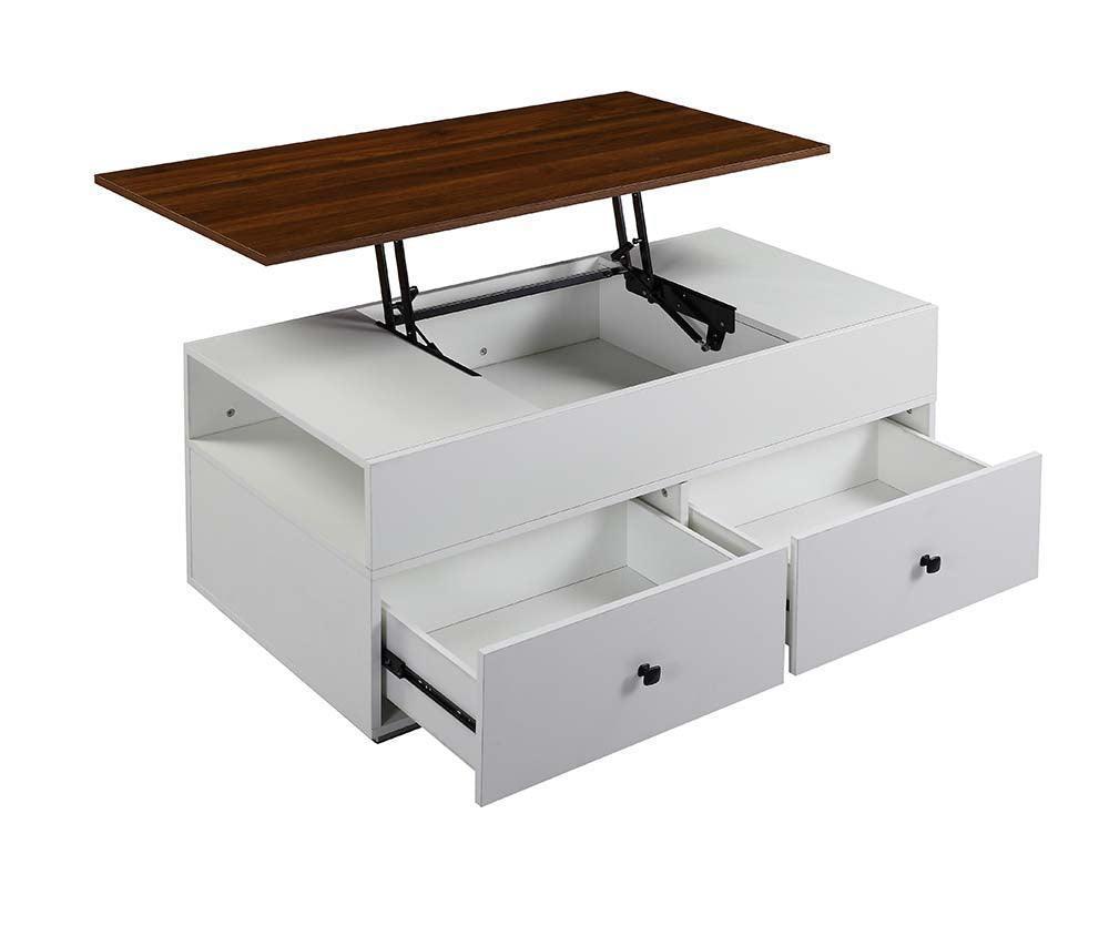 ACME Aafje Coffee Table w/Lift Top, White & Walnut Finish FredCo