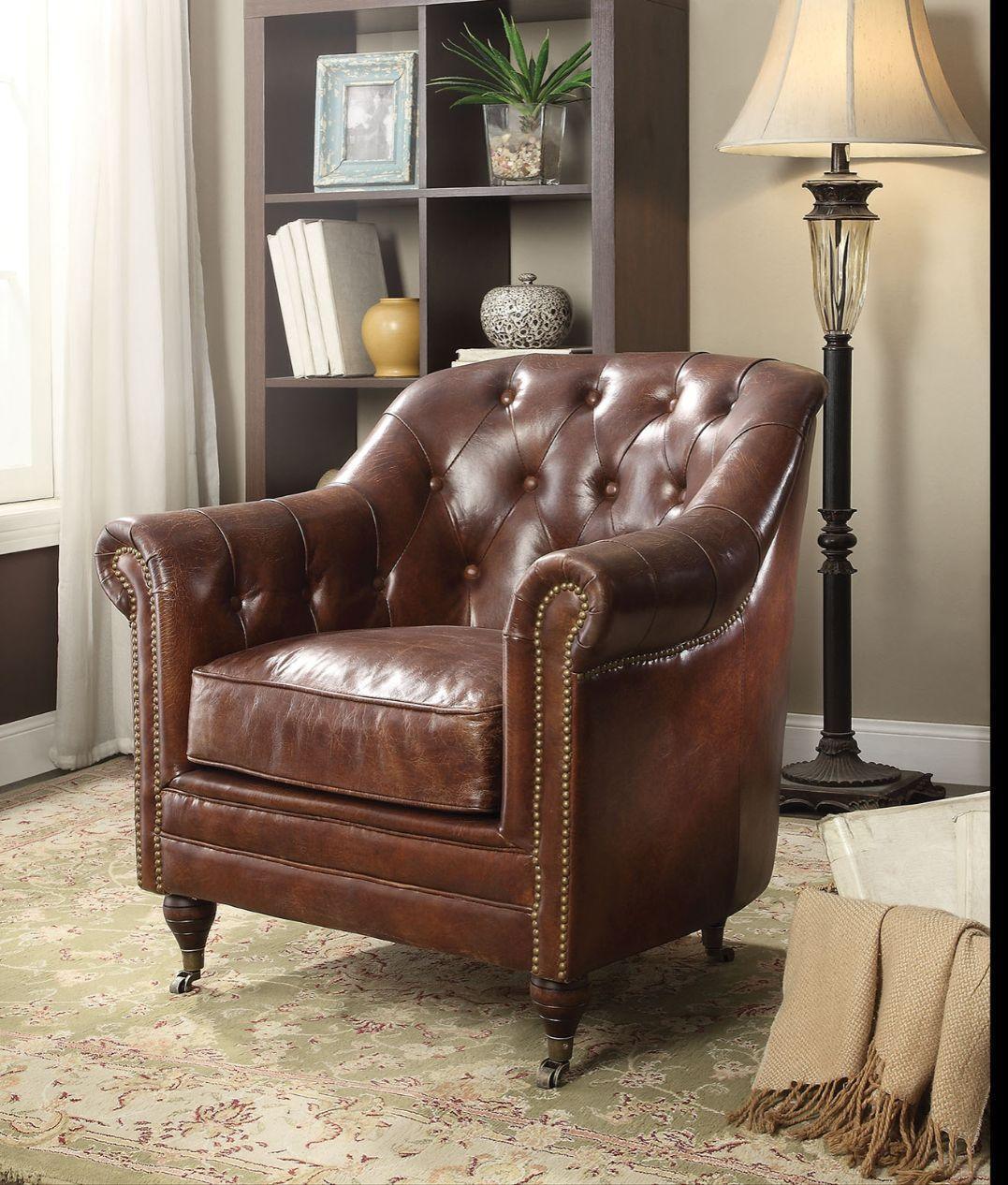 ACME Aberdeen Chair, Vintage Dark Brown Top Grain Leather FredCo