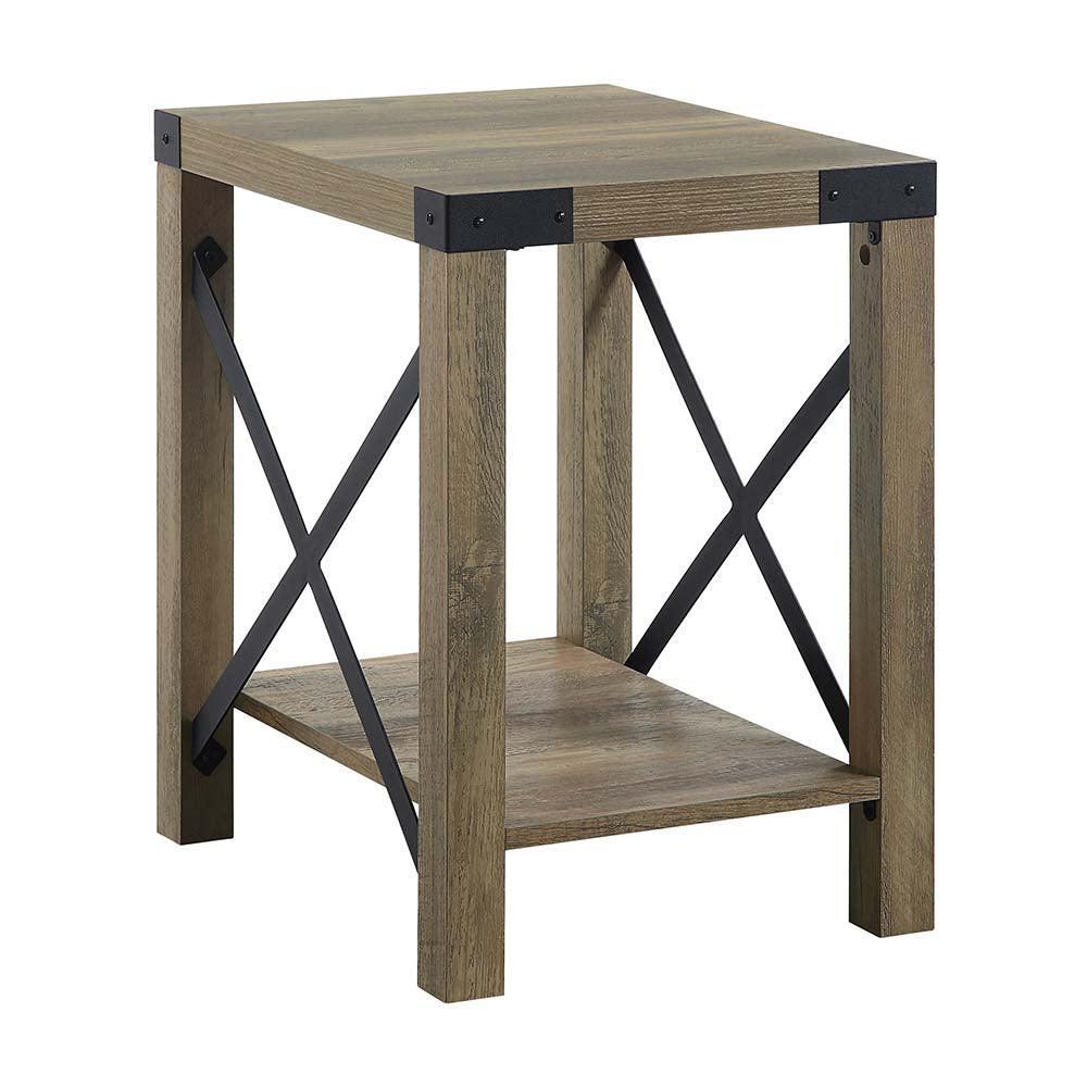 ACME Abiram End Table, Rustic Oak Finish FredCo