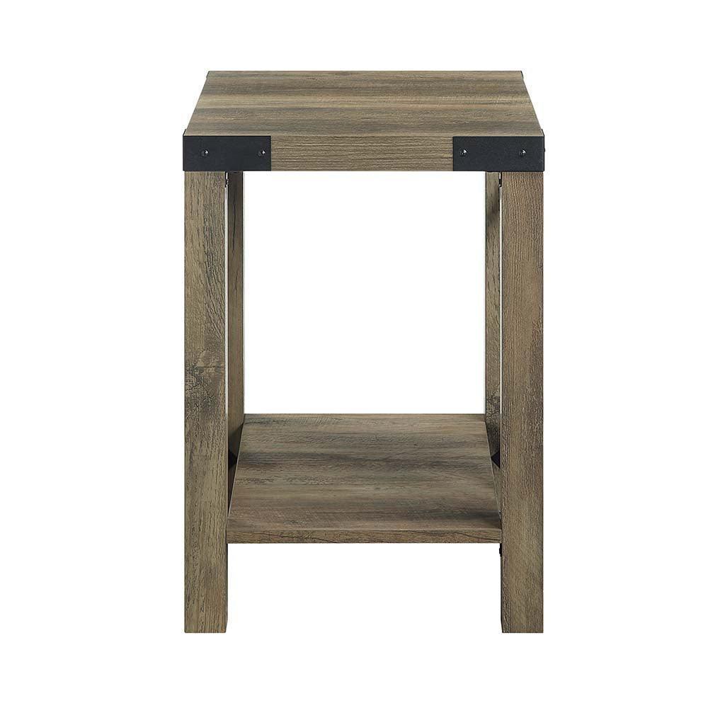 ACME Abiram End Table, Rustic Oak Finish FredCo