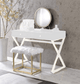ACME Adao Vanity Mirror & Stool, Faux Fur, Mirror, Black & Brass Finish FredCo