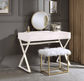ACME Adao Vanity Mirror & Stool, Faux Fur, Mirror, Pink & Gold Finish FredCo