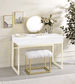 ACME Adao Vanity Mirror & Stool, Faux Fur, Mirror, White & Brass Finish FredCo