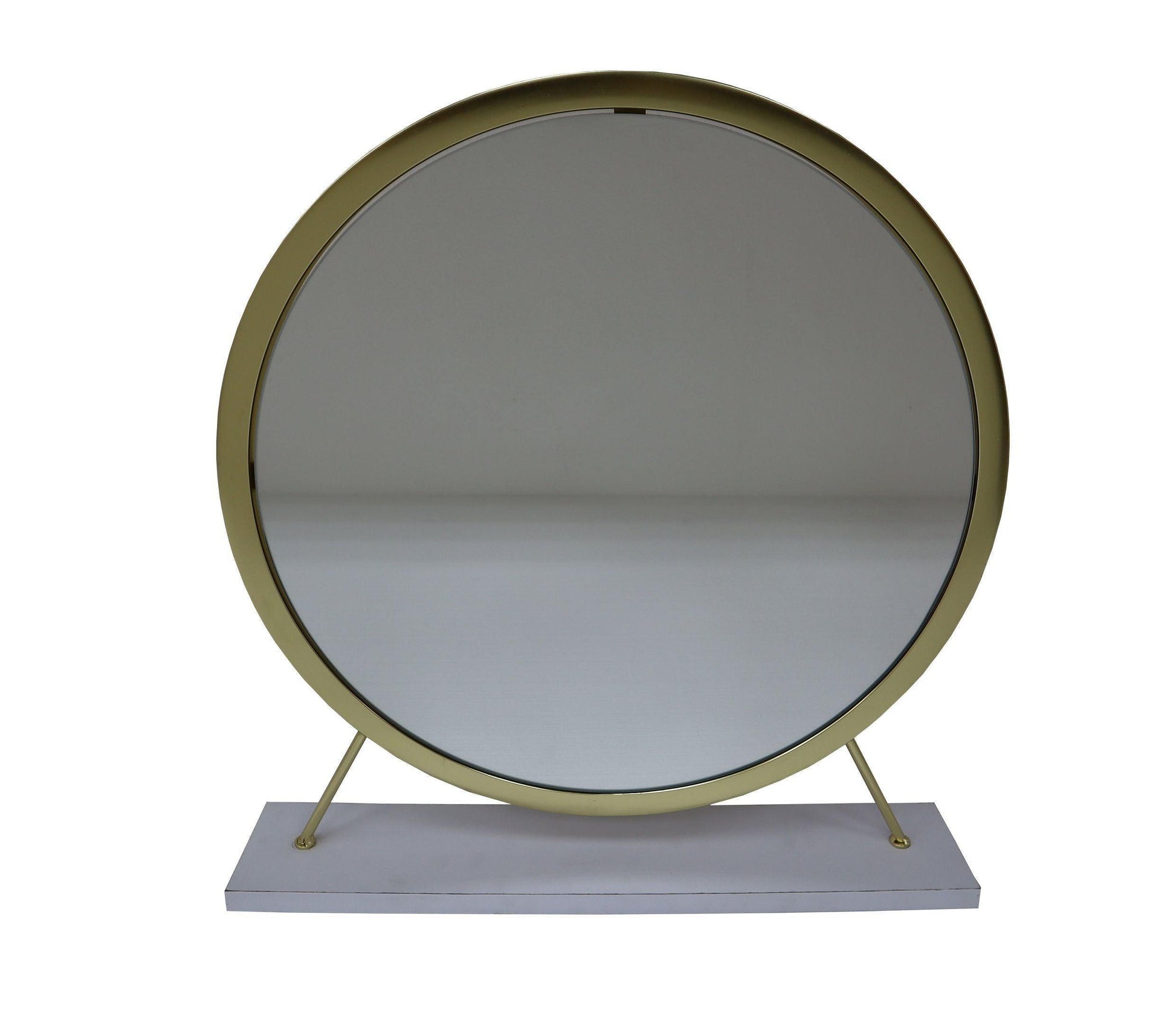ACME Adao Vanity Mirror & Stool, Faux Fur, Mirror, White & Brass Finish FredCo