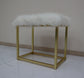 ACME Adao Vanity Mirror & Stool, Faux Fur, Mirror, White & Brass Finish FredCo
