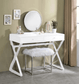 ACME Adao Vanity Mirror & Stool, Faux Fur, Mirror, White & Chrome Finish FredCo
