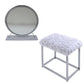 ACME Adao Vanity Mirror & Stool, Faux Fur, Mirror, White & Chrome Finish FredCo