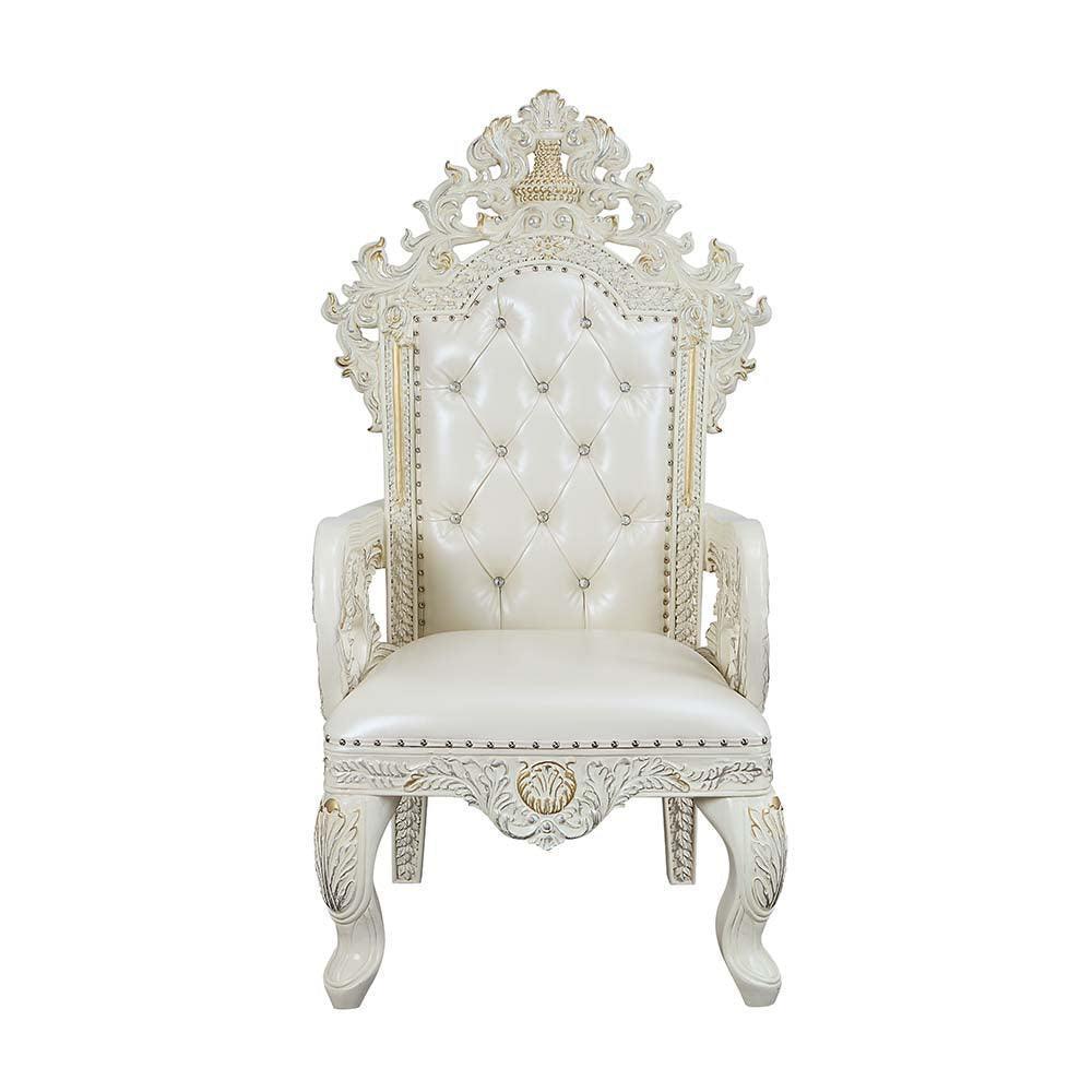 ACME Adara Arm Chair (Set-2), White PU & Antique White Finish FredCo