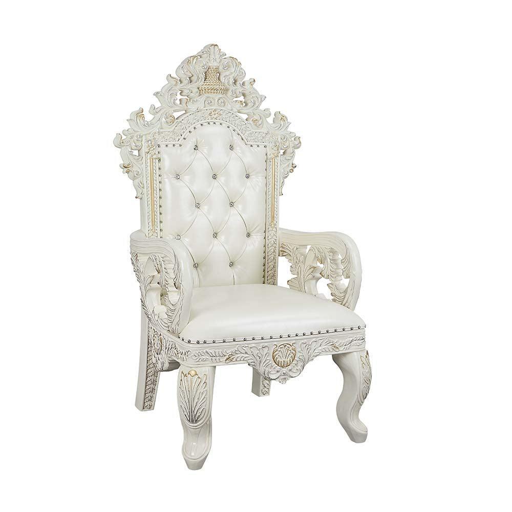 ACME Adara Arm Chair (Set-2), White PU & Antique White Finish FredCo