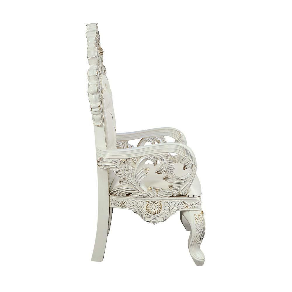 ACME Adara Arm Chair (Set-2), White PU & Antique White Finish FredCo