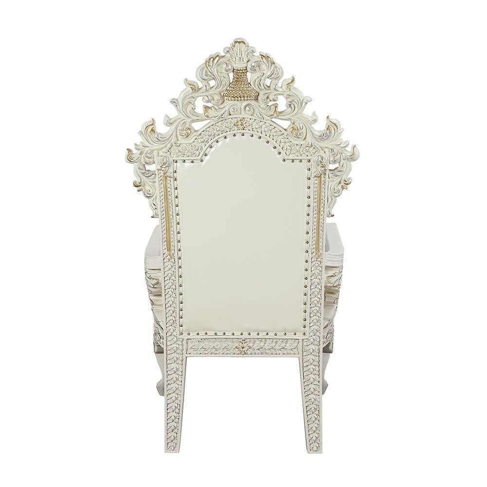 ACME Adara Arm Chair (Set-2), White PU & Antique White Finish FredCo