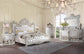 ACME Adara Eastern King Bed, White PU & Antique White Finish FredCo