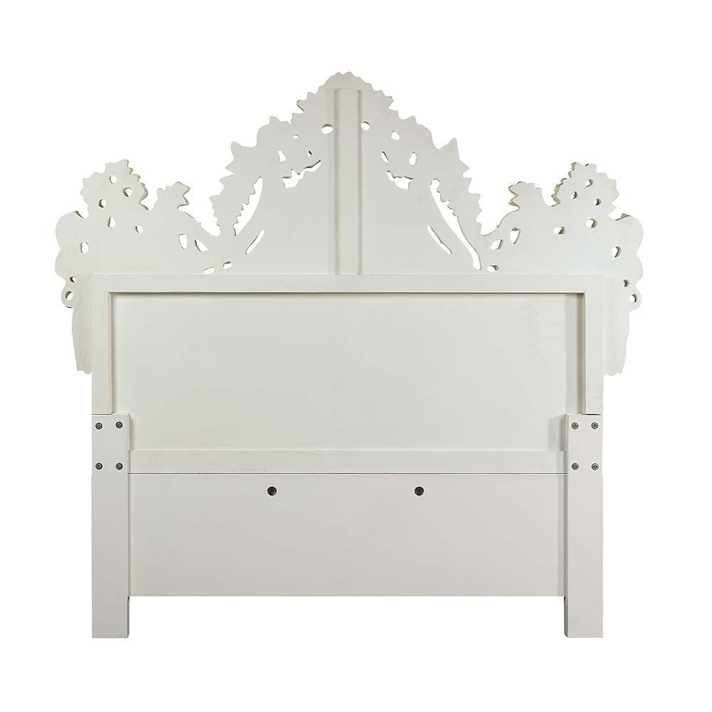ACME Adara Eastern King Bed, White PU & Antique White Finish FredCo
