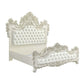 ACME Adara Eastern King Bed, White PU & Antique White Finish FredCo