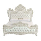 ACME Adara Eastern King Bed, White PU & Antique White Finish FredCo