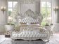 ACME Adara Eastern King Bed, White PU & Antique White Finish FredCo