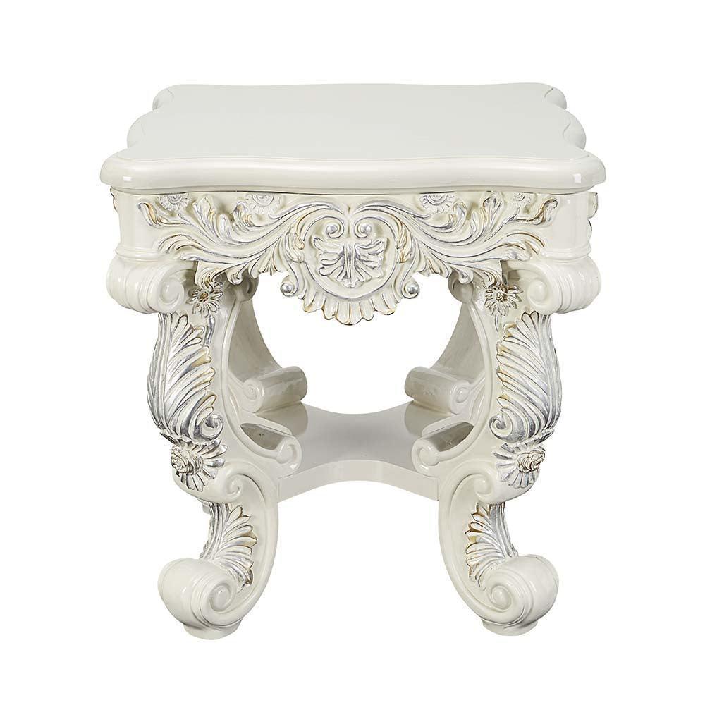 ACME Adara End Table, Antique White Finish FredCo