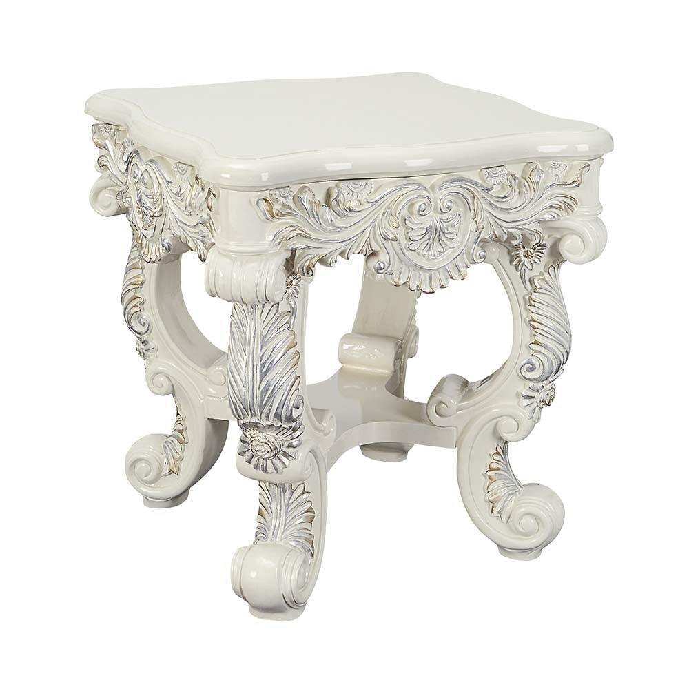 ACME Adara End Table, Antique White Finish FredCo