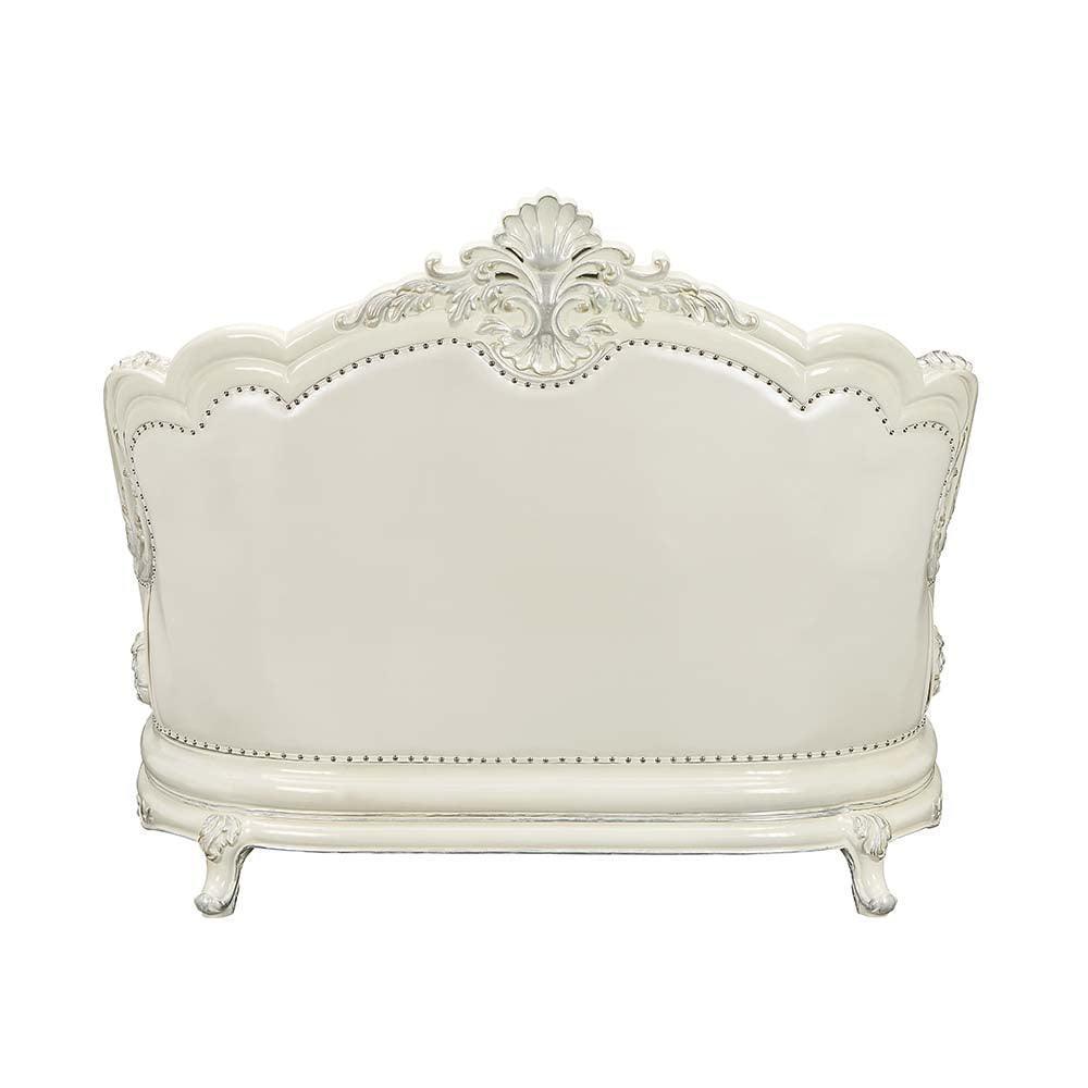 ACME Adara Loveseat w/5 Pillows, White PU & Antique White Finish FredCo