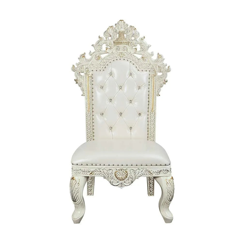 ACME Adara Side Chair (Set-2), White PU & Antique White Finish FredCo
